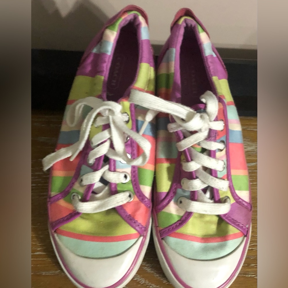 Coach Barrett Fun Rainbow Multi Colored Ladies Low Top Striped Size 6.5